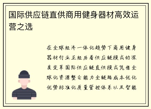 国际供应链直供商用健身器材高效运营之选