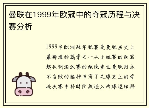 曼联在1999年欧冠中的夺冠历程与决赛分析