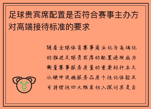 足球贵宾席配置是否符合赛事主办方对高端接待标准的要求